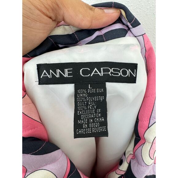 Anne Carson Silk Quilted Jacket Pink Abstract Print Sequin Detail Size L - Picture 6 of 8